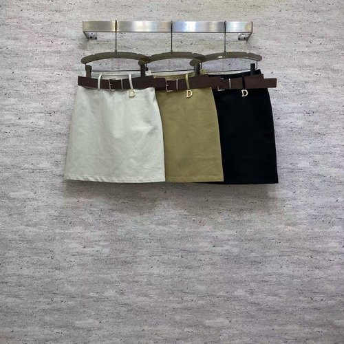 Dior Elegant A-Line Skirt with Leather Belt and Metal Buckle