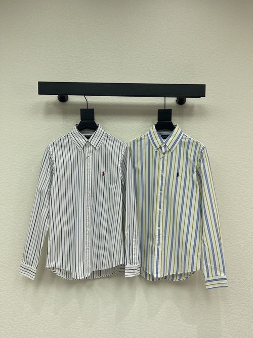 Polo Ralph Lauren Yellow-Blue Striped Long-Sleeve Shirt with Embroidered Logo: Classic Style