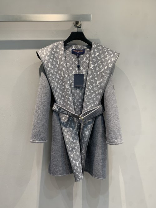 Louis Vuitton Wrap-style Mid-length Silk-wool Blend Coat with Big Collar