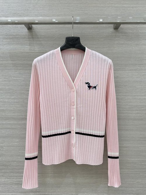 Thom Browne Exclusive Silk & Wool Cardigan with Puppy & Ribbon Design