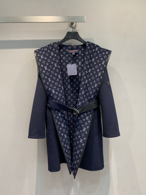 Louis Vuitton Wrap-style Mid-length Silk-wool Blend Coat with Big Collar