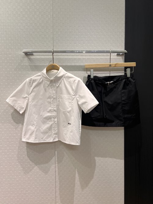 Prada Classic Embroidered Logo Short Sleeve Shirt