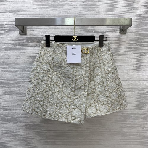 Dior High-Waisted Checked Shorts with Metal Accents in Beige and Black