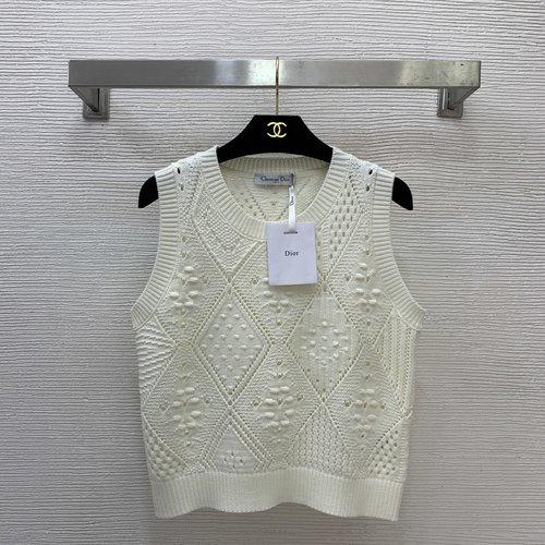 Dior Beige Sleeveless Knitted Vest with Hollowed-Out Pattern
