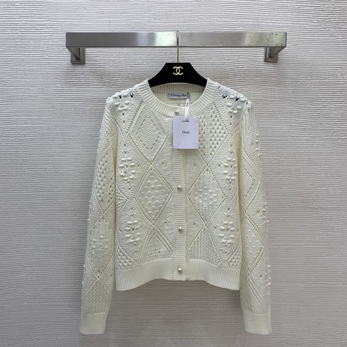 Dior Beige Wool Knit Cardigan with CD Pearl Buttons