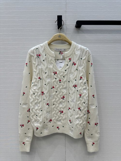 Dior Garden Embroidery Knit Sweater, Elegant for Commute