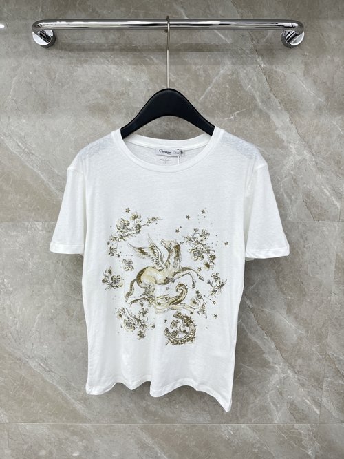 Dior Cotton Linen Print Short-Sleeved T-Shirt, Trendy and Classic