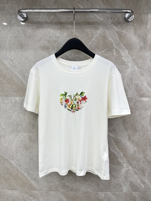 Dior Stylish Embroidered Printed Short-sleeve T-shirt