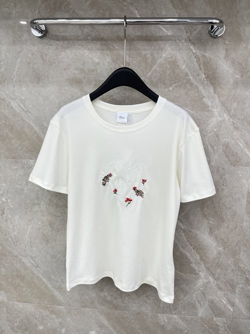 Dior Stylish Embroidered Printed Short-sleeve T-shirt