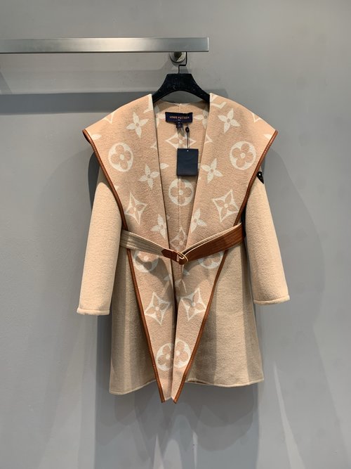 Louis Vuitton Wrap-style Mid-length Silk-wool Blend Coat with Big Lapel