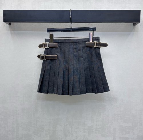 Prada Vintage Leather-Strapped High-Waisted Pleated Skirt