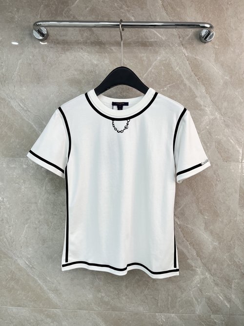 Louis Vuitton Exquisite Contrastive Ribbon Short-Sleeved T-Shirt for Comfort