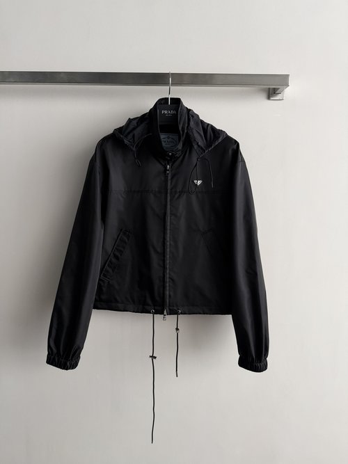 Prada New Drawstring Short Nylon Jacket, Windproof, Breathable and Stylish