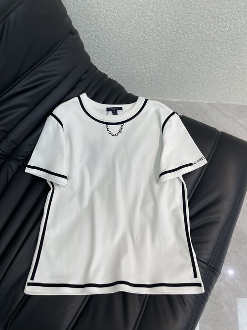 Louis Vuitton Exquisite Color-Blocked Webbing Short-Sleeve T-Shirt