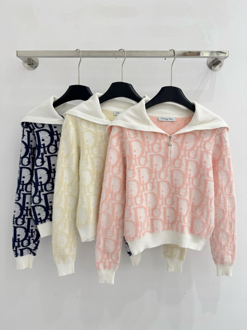 Dior Half-Zipper Top with Monogram and Letter Jacquard