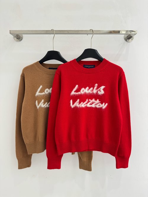 Louis Vuitton Round-Neck Embroidered Knit Sweater with Brand Words