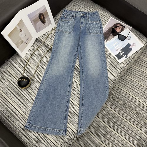 Chanel Chic Diamond-Printed Denim Flare Jeans