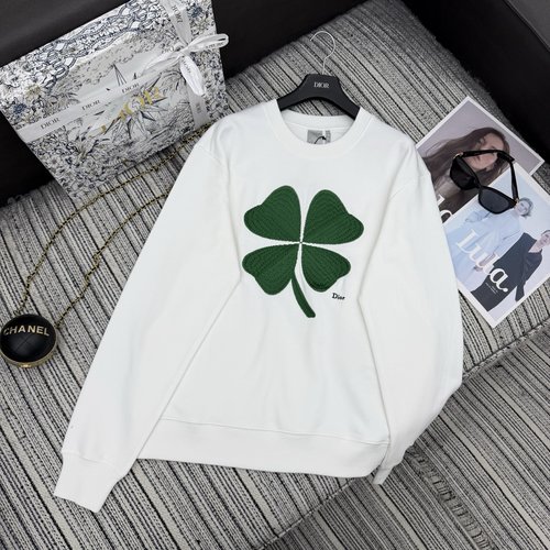 Dior Embroidery Four - Leaf Clover Round - Neck Sweatshirt
