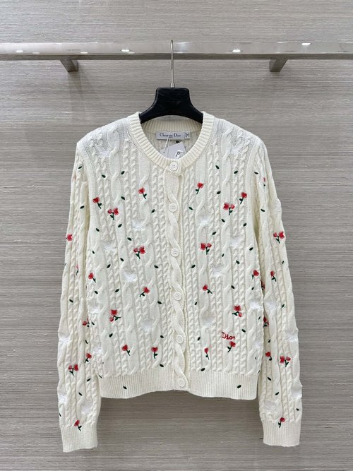 Dior Limited Edition Knit Cardigan with 3D Flower Embroidery