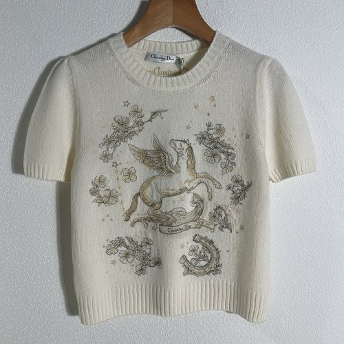 Dior Heavy - Embroidered Round - Neck Short - Sleeve Knit