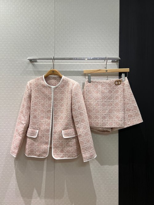 Dior Graceful Commuting Outfit: Light Blue Tartan Blazer and Skirt