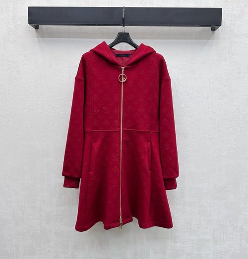 Louis Vuitton Sophisticated Embossed Zipper Dress with Four - Leaf Clover Pattern