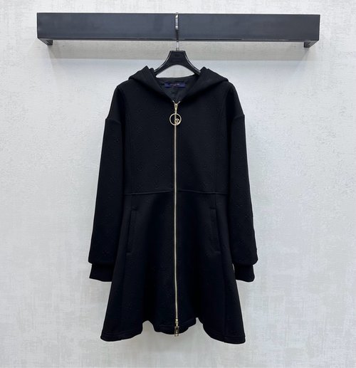 Louis Vuitton Sophisticated Embossed Zipper Dress with Four - Leaf Clover Pattern