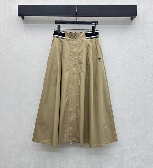 Dior Elegant Ribbon - Zippered Umbrella Skirt with Embroidered Logo