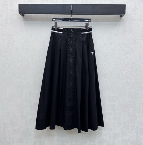 Dior Elegant Ribbon - Zippered Umbrella Skirt with Embroidered Logo
