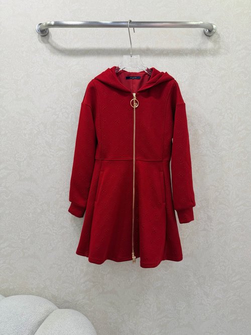 Louis Vuitton Stylish Hooded Waist-Contracted Dress with Monogram and Leather