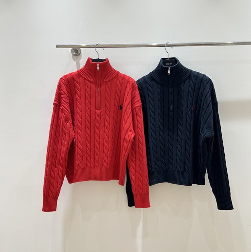 Polo Ralph Lauren Embroidered Twist Rope Knit Half-Zip Long Sleeve Sweater