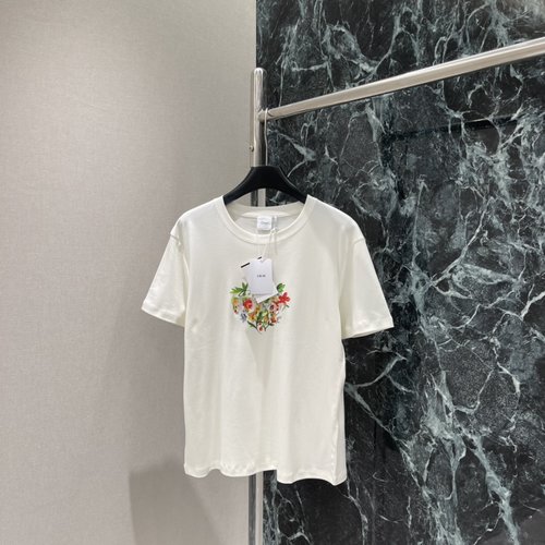 Dior Stylish Flower Print Short-Sleeve T-Shirt with Heart Pattern