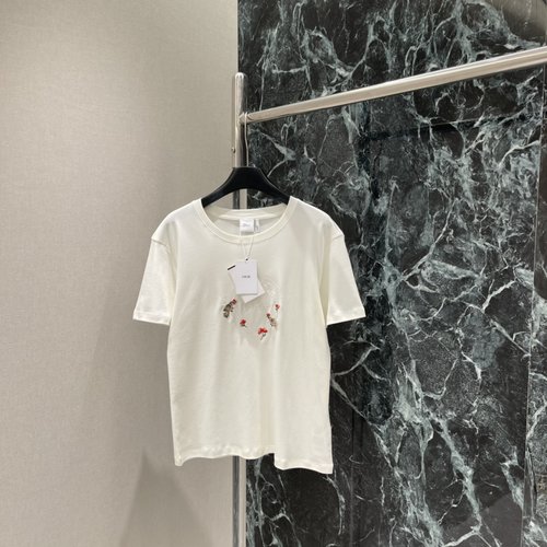 Dior Elegant and Versatile Embroidered Round Neck Short-Sleeve T-Shirt
