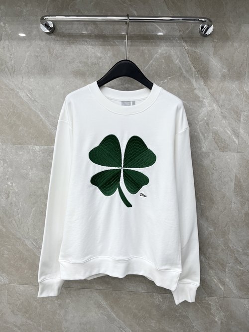 Dior Stylish Four-Leaf Clover Embroidered Sweatshirt, Classic