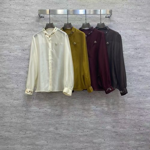 Dior Elegant Collared Shirt with Beaded Trim