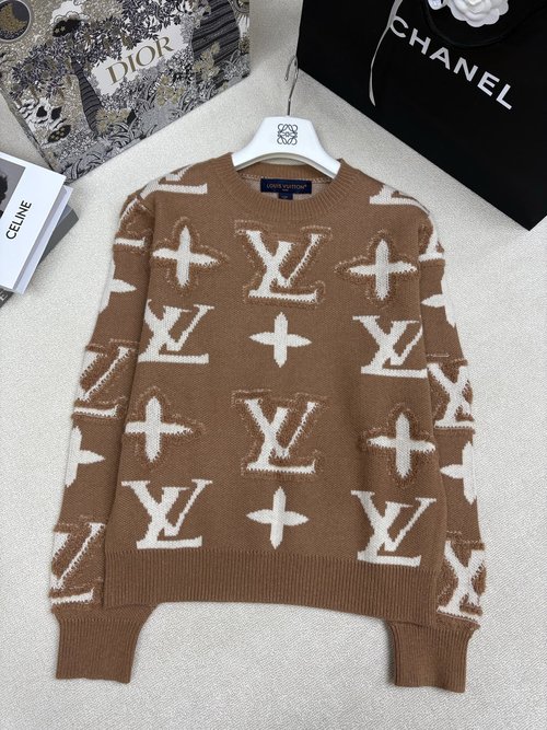 Louis Vuitton Classic Brand Logo Jacquard Round Neck Knit Pullover