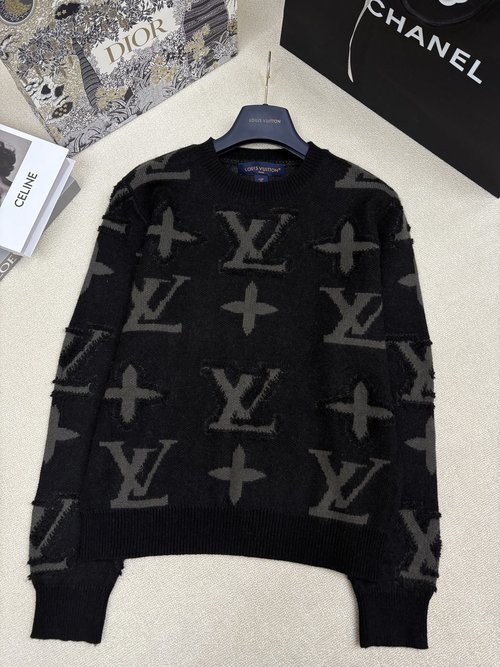 Louis Vuitton Round Neck Knit Pullover with Brand Logo Jacquard, Classic