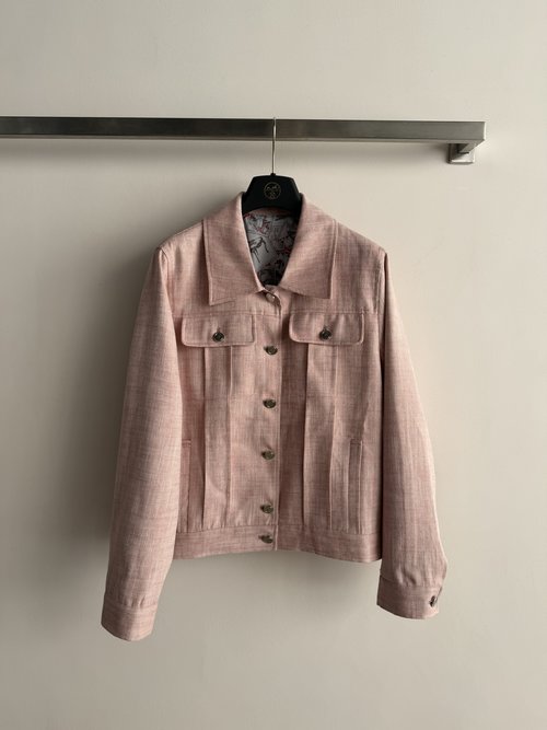 Hermes Imported Linen Jacket with Multiple Pockets and Metal Buttons