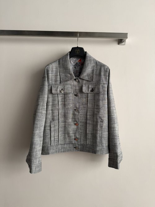 Hermes Linen Jacket with Multiple Pockets and Metal Buttons