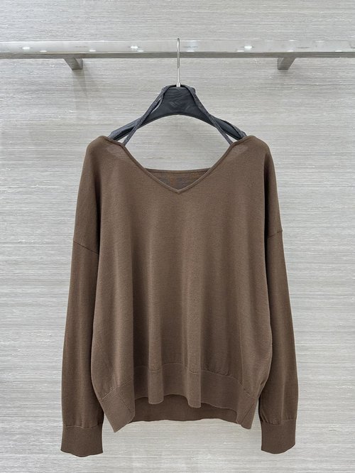 Brunello Cucinelli Exclusive First Release: H-shaped Merino Wool Halter Neck Top with Chain