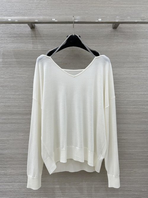 Brunello Cucinelli Exclusive First Release: H-shaped Merino Wool Halter Neck Top with Chain