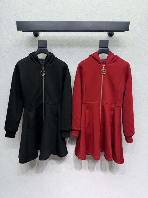 Louis Vuitton Embossed Zippered Hooded Dress in Sporty Style