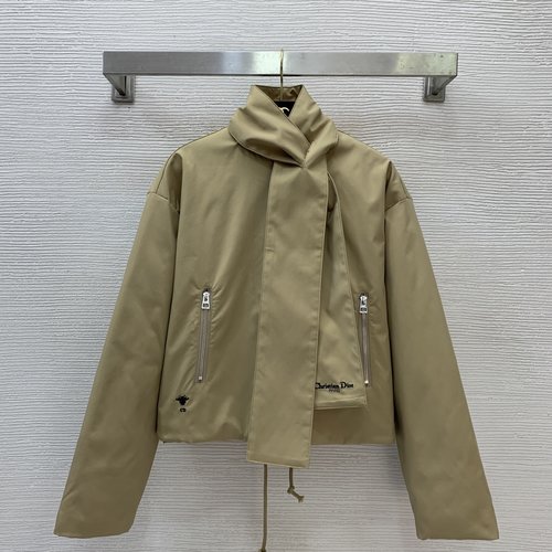 Dior Classic Bee Embroidery Scarf Collar Cropped Jacket