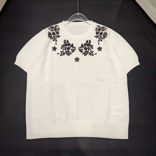 Dior French Beaded Round - Neck Half - Sleeve Wool Garment