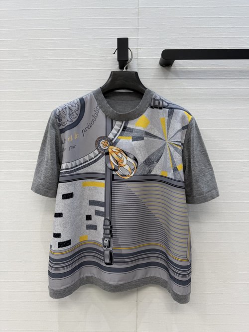 Hermes Deconstructed Print Spliced Knit Top, Soft Fashion