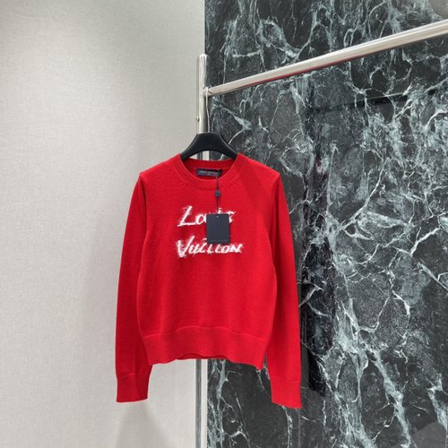 Louis Vuitton Stylish Chinese Red Sweater with White Letter Jacquard