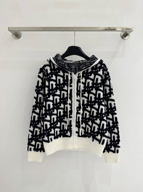 Dior Casual Loose Flower - Patterned Hooded Cardigan