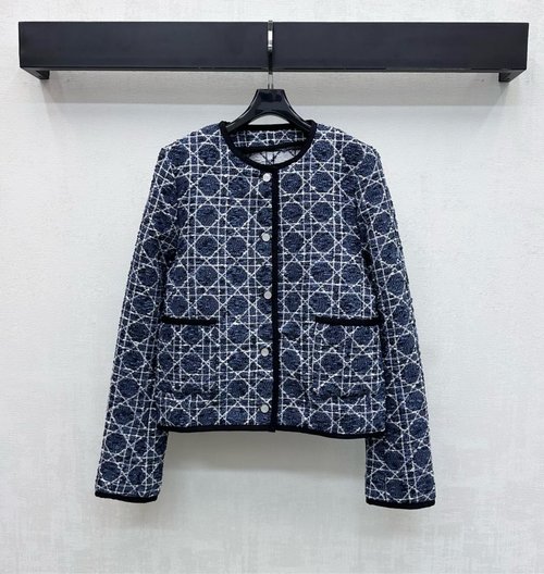 Dior Custom Jacquard Vine Checked Short Dress Coat for Elegant Appearance