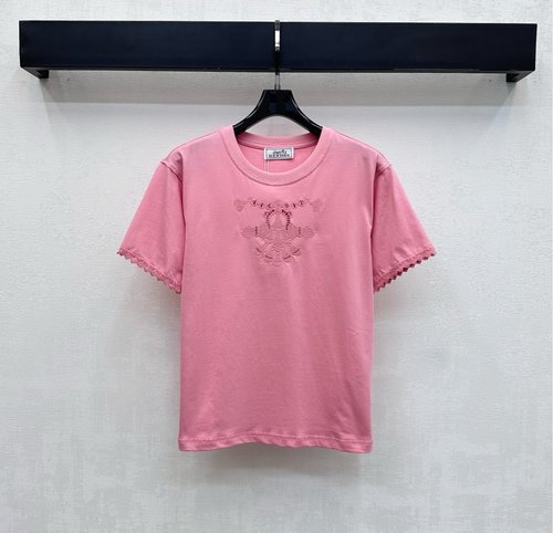 Hermes Sleeveless Lace Cuff Logo Trimmed T-Shirt