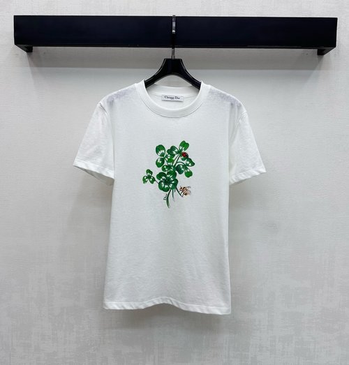 Dior Custom Cotton Tee with Embroidered Clover and Insects